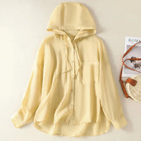 Breezy Hooded Linen Shirt with Drawstring Hood and Chest Pocket