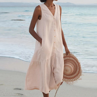 Breezy Linen Sleeveless Midi Dress with Ruffle Hem