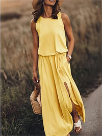 Breezy Sleeveless Blouson Maxi Dress with Side Slit