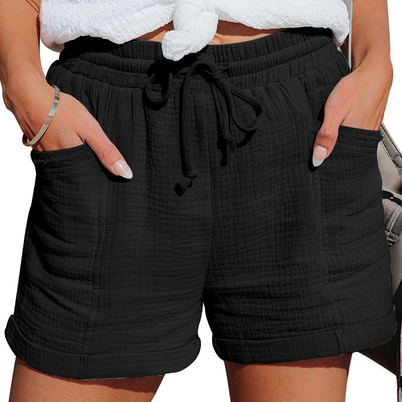 Casual High Waist Shorts with Drawstring and Side Pockets