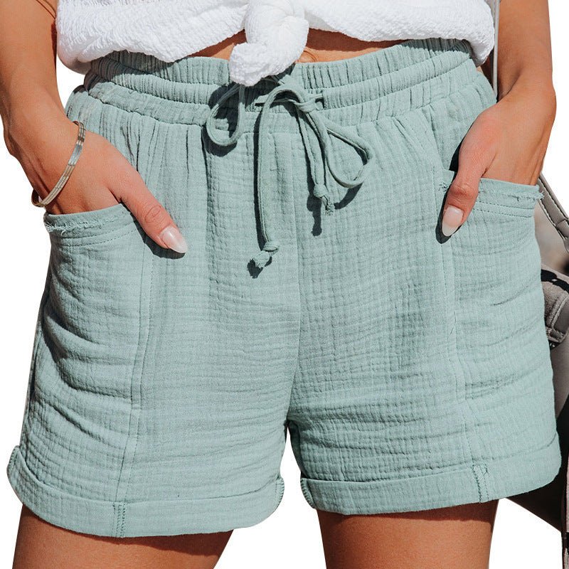 Casual High Waist Shorts with Drawstring and Side Pockets