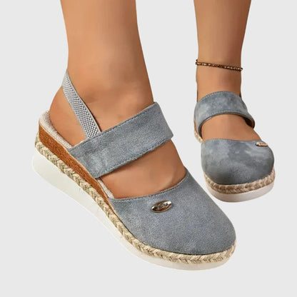 Casual Platform Wedge Sandals with Espadrille Sole and Elastic Strap