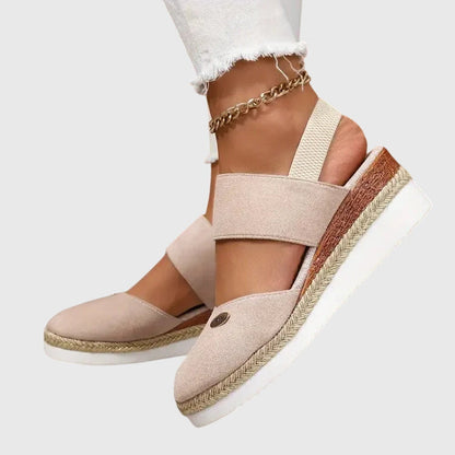 Casual Platform Wedge Sandals with Espadrille Sole and Elastic Strap
