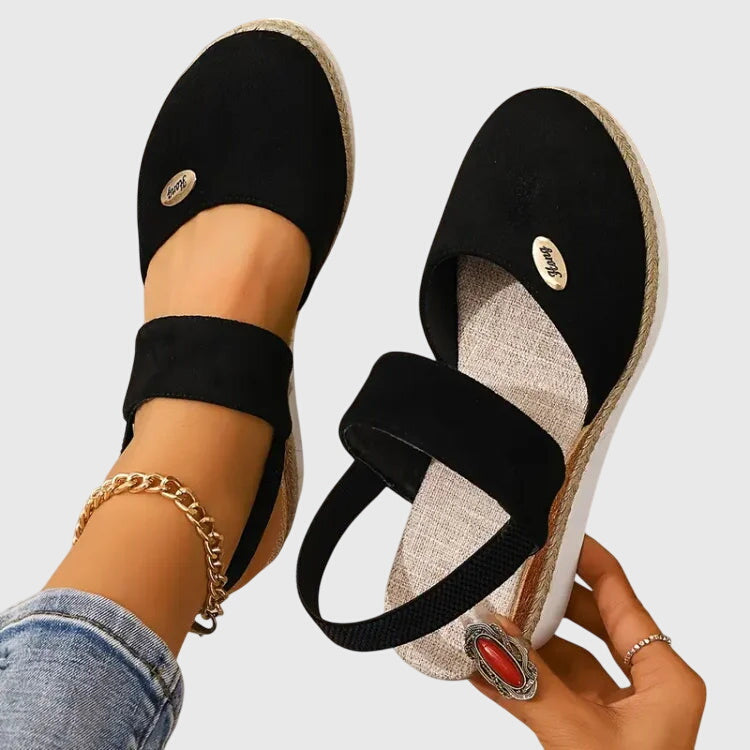 Casual Platform Wedge Sandals with Espadrille Sole and Elastic Strap