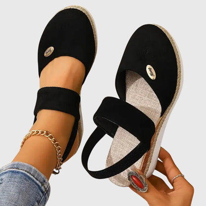 Casual Platform Wedge Sandals with Espadrille Sole and Elastic Strap