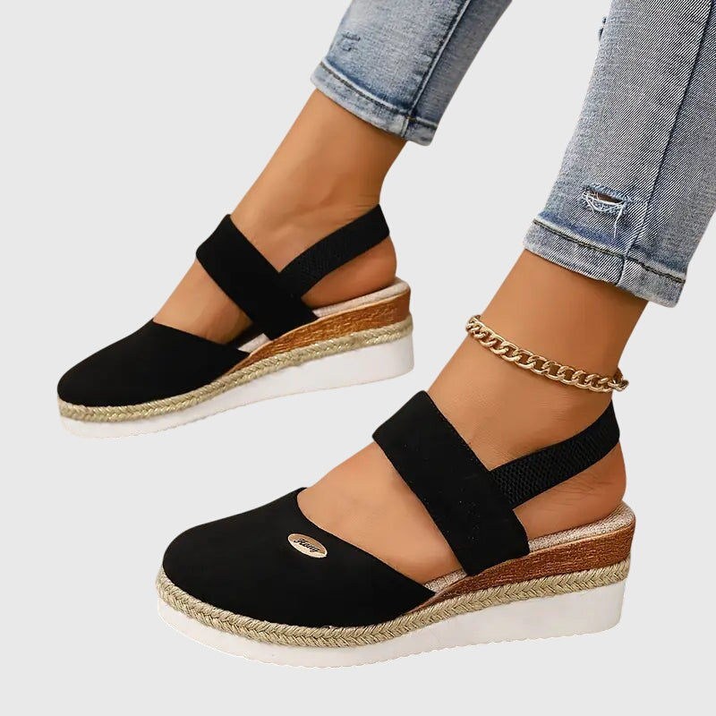 Casual Platform Wedge Sandals with Espadrille Sole and Elastic Strap