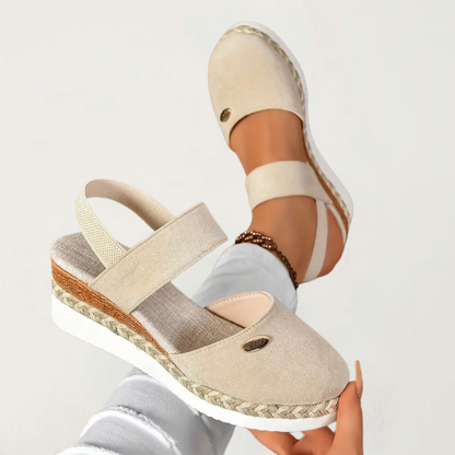 Casual Platform Wedge Sandals with Espadrille Sole and Elastic Strap