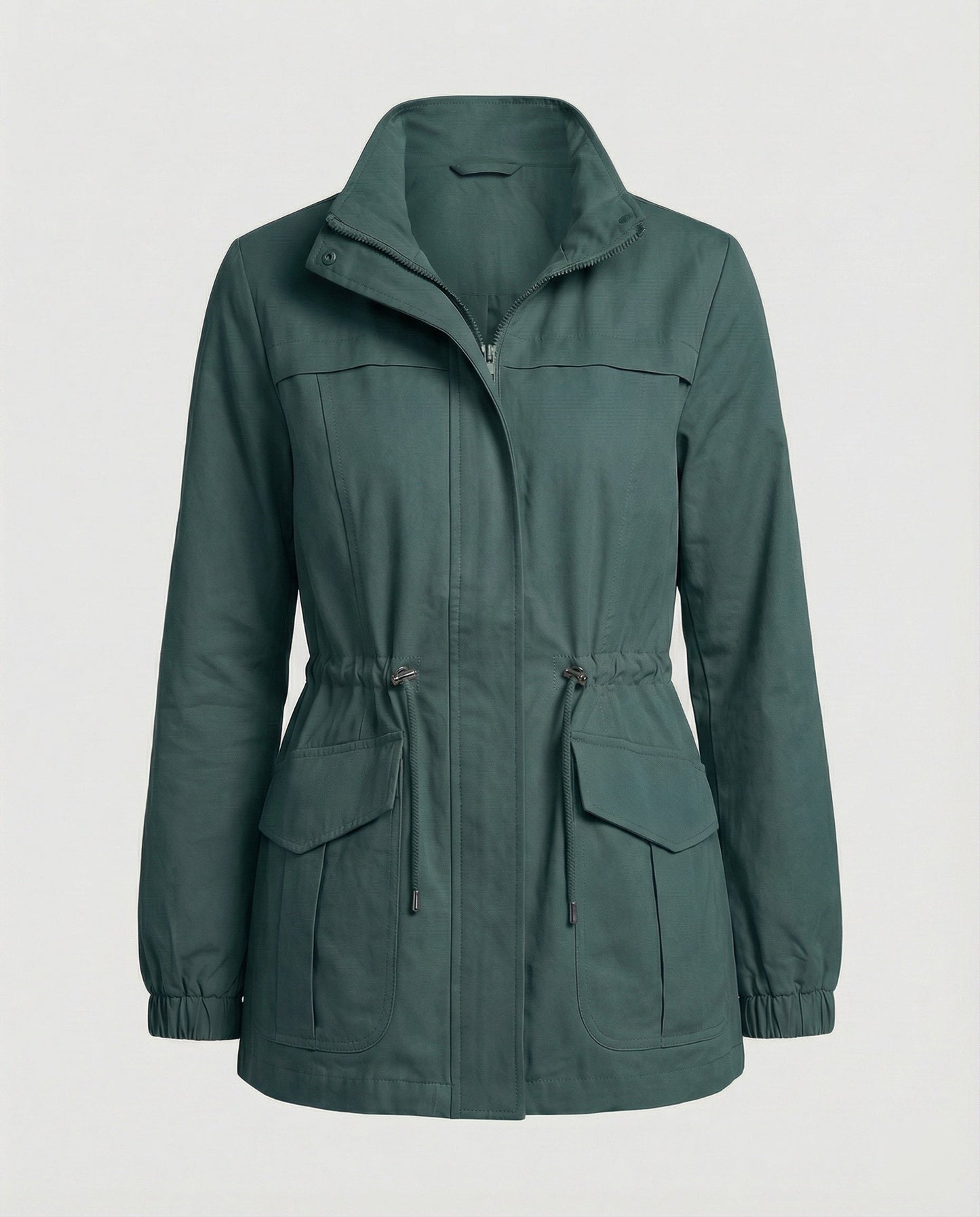 Casual Utility Jacket with Drawstring Waist and Zip Front