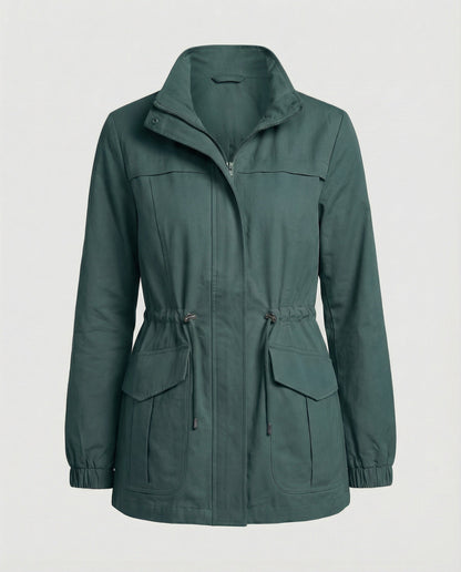 Casual Utility Jacket with Drawstring Waist and Zip Front