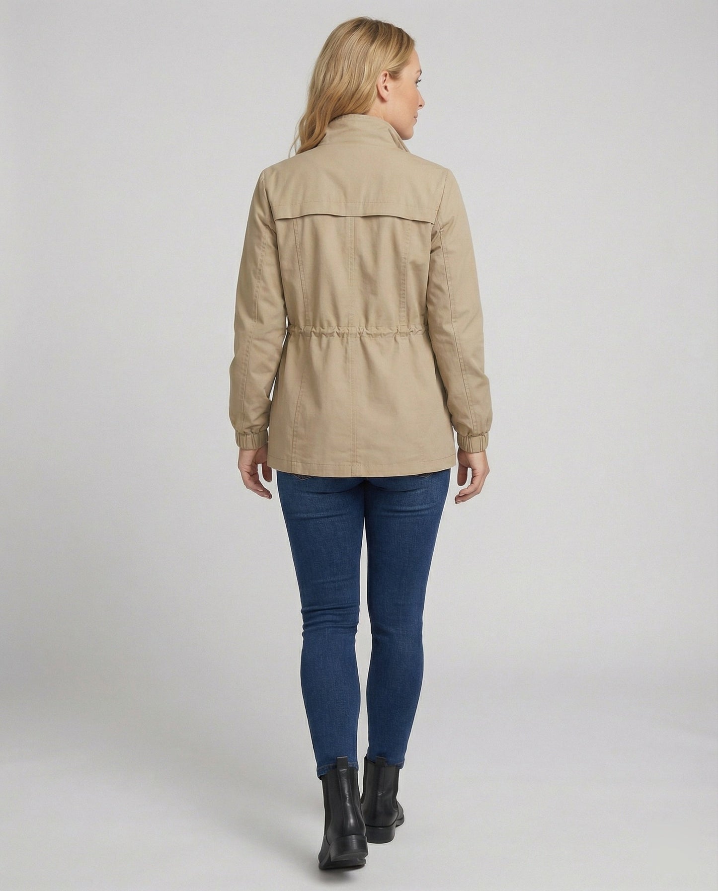 Casual Utility Jacket with Drawstring Waist and Zip Front