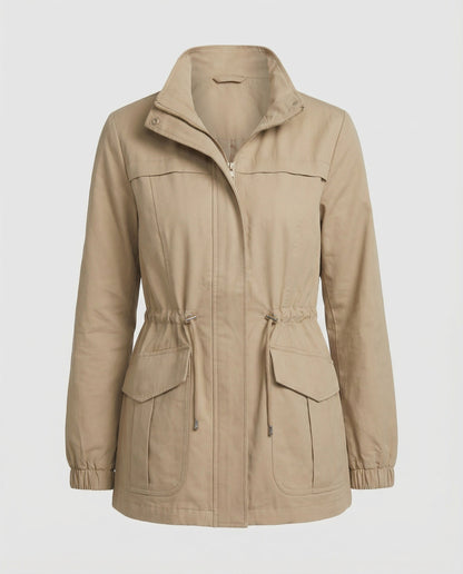 Casual Utility Jacket with Drawstring Waist and Zip Front