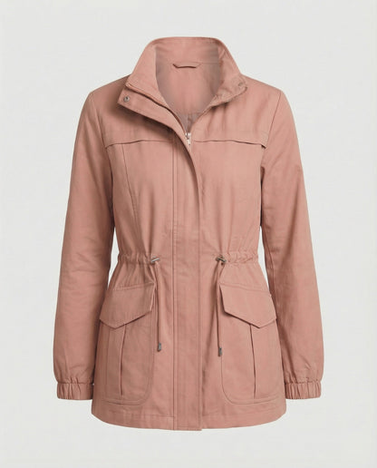 Casual Utility Jacket with Drawstring Waist and Zip Front