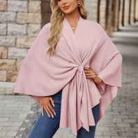 Chic Wrap Poncho with Tie Waist and V-Neckline