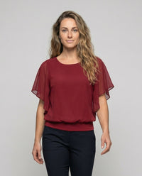 Chiffon Blouse with Flutter Sleeves and Elasticated Hem