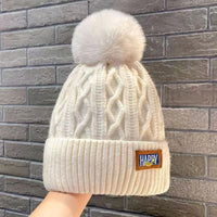 Chunky Cable Knit Beanie with Pom Pom and Fleece Lining