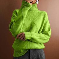 Chunky Diamond Knit Turtleneck Sweater with Dropped Shoulders