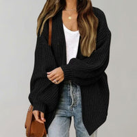 Chunky Knit Oversized Open Front Cardigan with Puff Sleeves