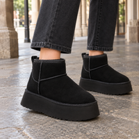 Chunky Platform Suede Ankle Boots with Fleece Lining