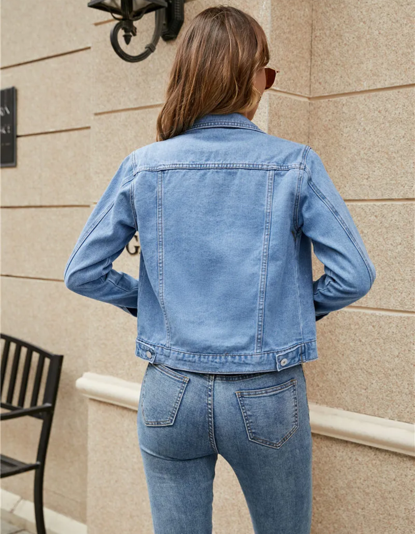 Classic Cropped Denim Jacket with Button Front and Chest Pockets