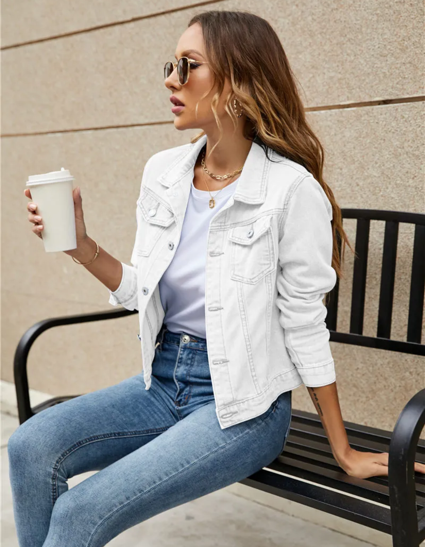 Classic Cropped Denim Jacket with Button Front and Chest Pockets