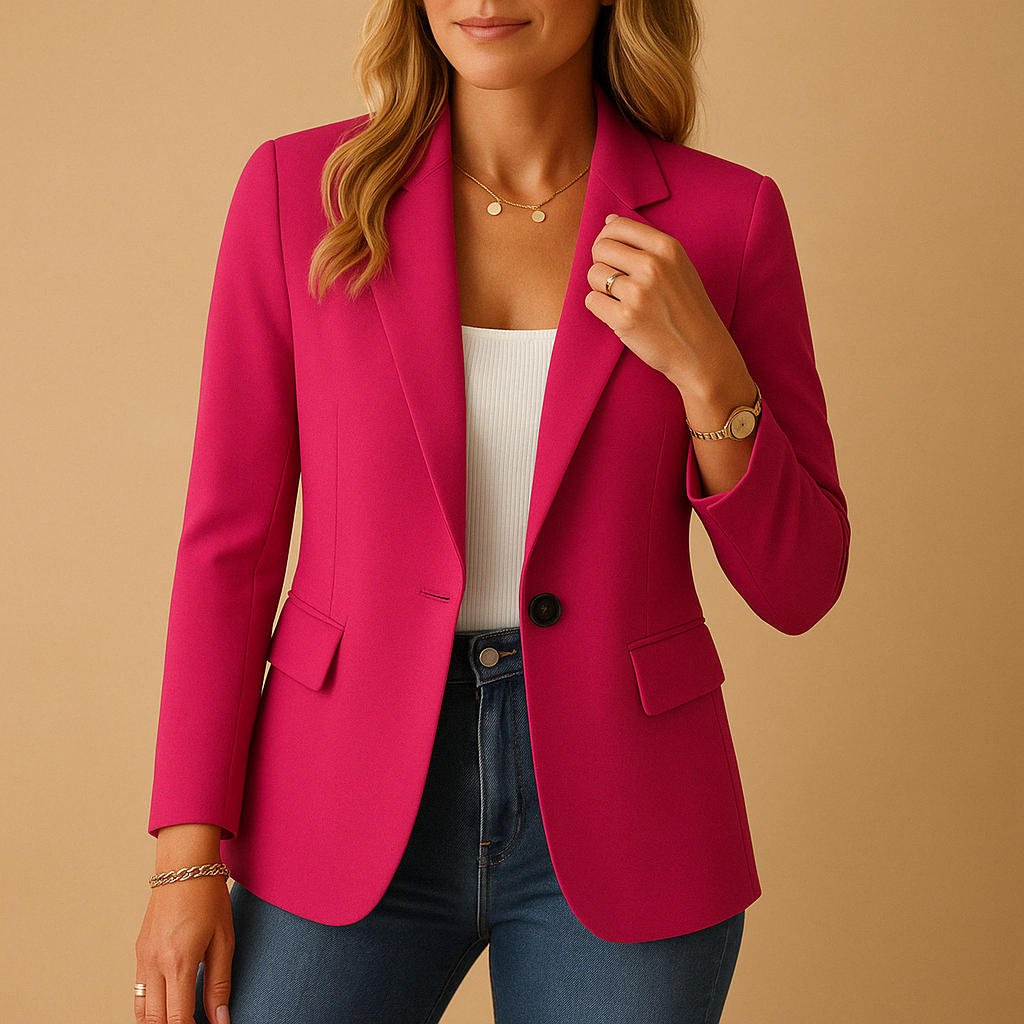 Classic Fitted Blazer with Single Button Closure and Flap Pockets