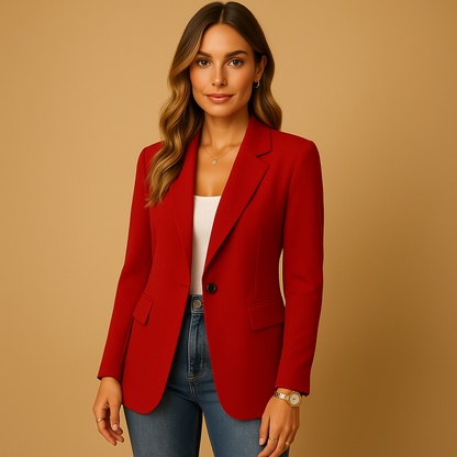 Classic Fitted Blazer with Single Button Closure and Flap Pockets