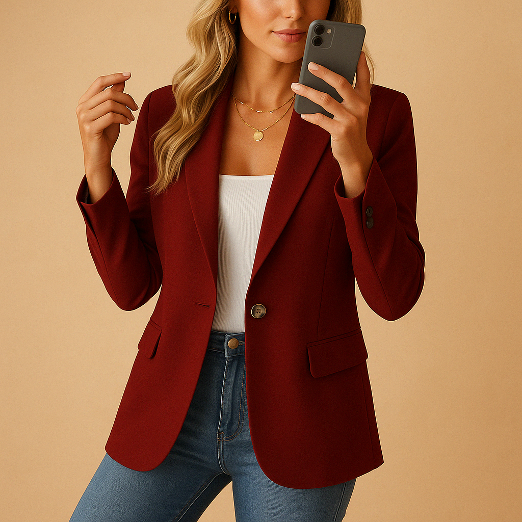Classic Fitted Blazer with Single Button Closure and Flap Pockets