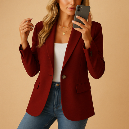 Classic Fitted Blazer with Single Button Closure and Flap Pockets