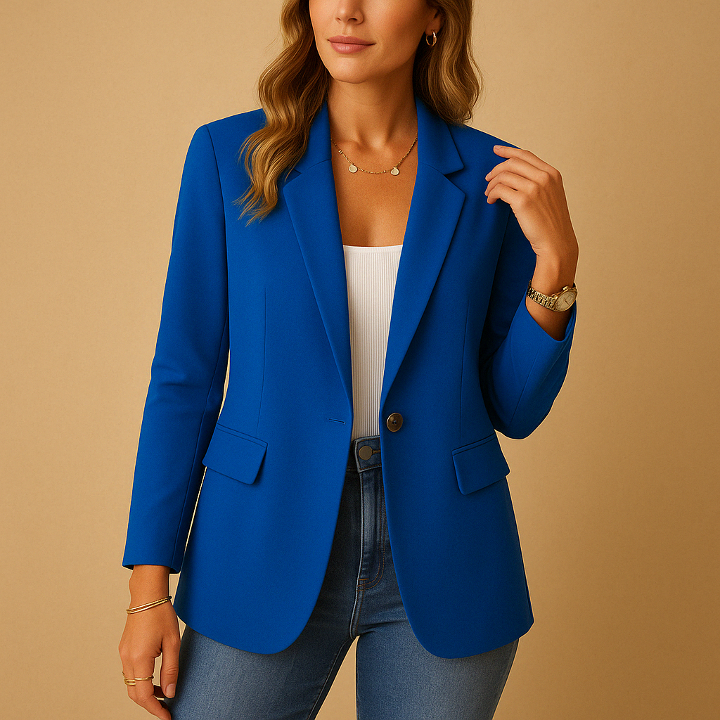 Classic Fitted Blazer with Single Button Closure and Flap Pockets