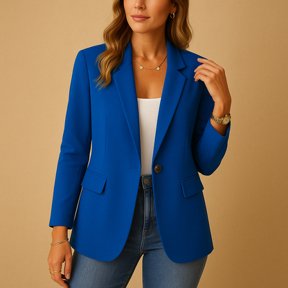 Classic Fitted Blazer with Single Button Closure and Flap Pockets