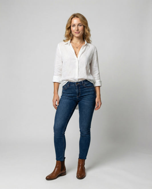Classic Linen Shirt with Collar and Rolled Cuffs