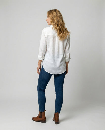 Classic Linen Shirt with Collar and Rolled Cuffs