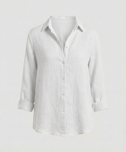 Classic Linen Shirt with Collar and Rolled Cuffs