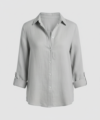 Classic Linen Shirt with Collar and Rolled Cuffs