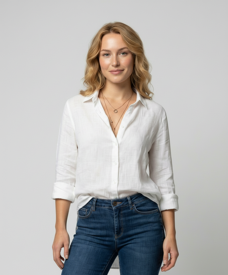 Classic Linen Shirt with Collar and Rolled Cuffs