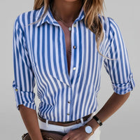 Classic Striped Blouse with Collar and Roll-Up Sleeves