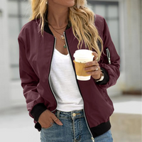 Classic Zip Up Bomber Jacket with Ribbed Cuffs and Zip Pockets