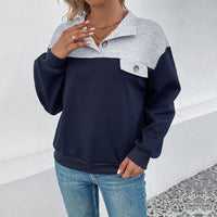Colour Block Sweatshirt with Collared Neck and Button Detail