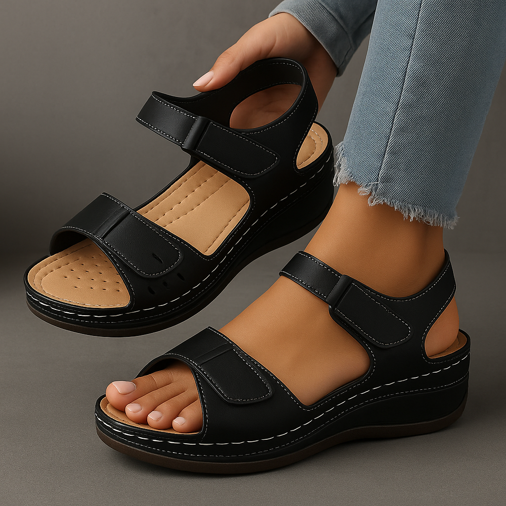 Comfortable Wedge Sandals with Adjustable Hook and Loop Straps