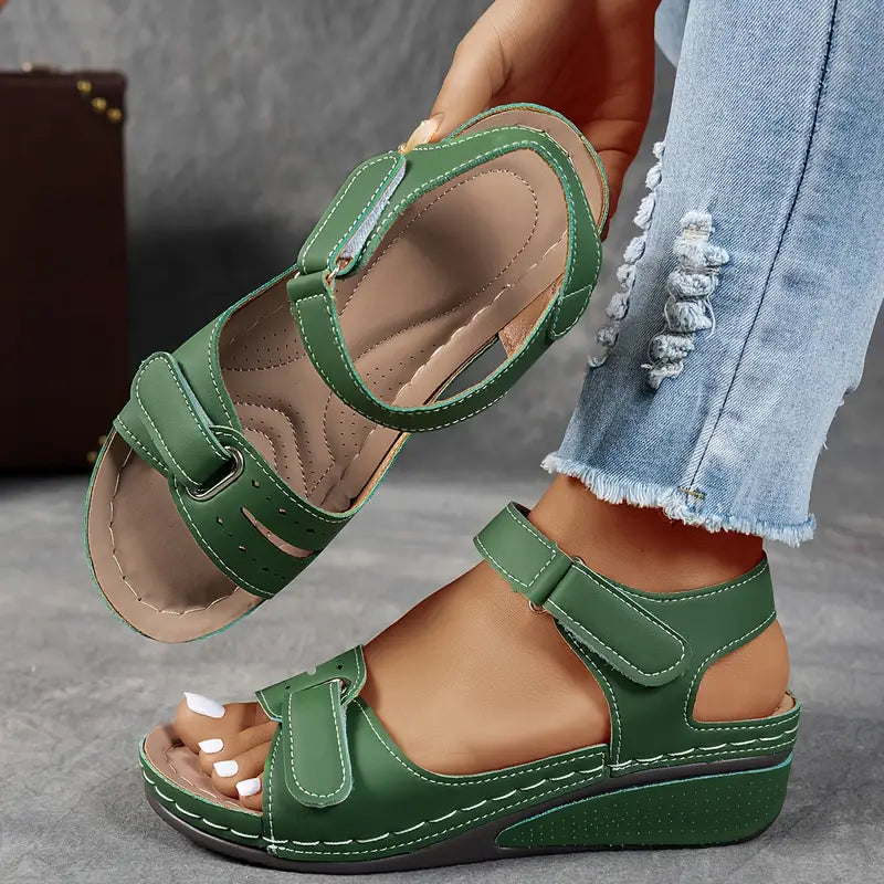 Comfortable Wedge Sandals with Adjustable Hook and Loop Straps