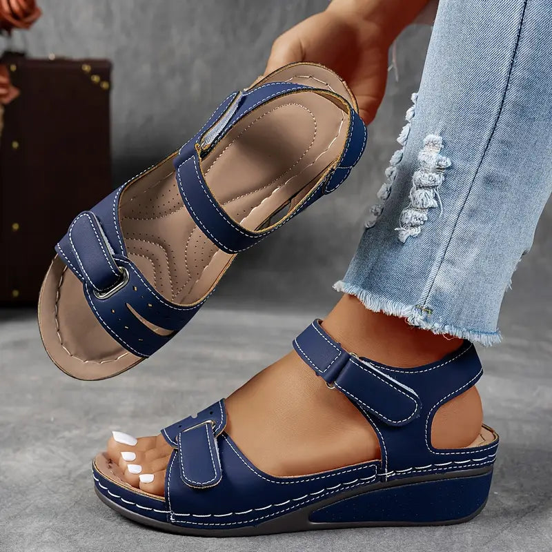 Comfortable Wedge Sandals with Adjustable Hook and Loop Straps