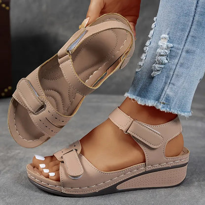 Comfortable Wedge Sandals with Adjustable Hook and Loop Straps