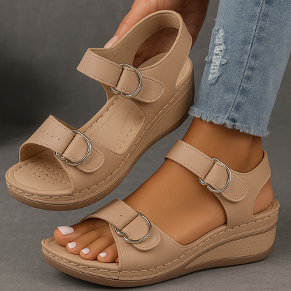 Comfortable Wedge Sandals with Adjustable Hook and Loop Straps