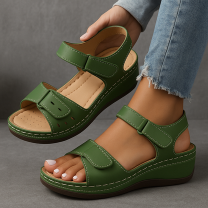 Comfortable Wedge Sandals with Adjustable Hook and Loop Straps
