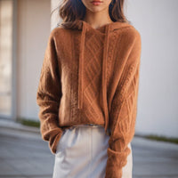 Cosy Fluffy Hooded Sweater with Diamond Knit Pattern