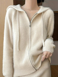 Cosy Fluffy Zip-Up Hoodie Cardigan with Drawstring Hood