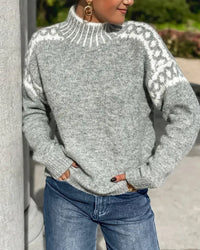 Cosy Knit Sweater with Turtleneck and Leopard Print Detail