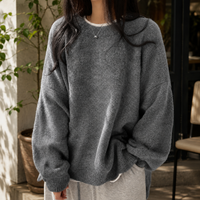 Cosy Oversized Crew Neck Jumper with Fluffy Knit Texture