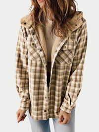 Cosy Plaid Shacket with Sherpa Lined Hood and Chest Pockets