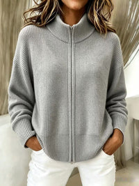 Cosy Ribbed Full Zip Cardigan with Stand Collar